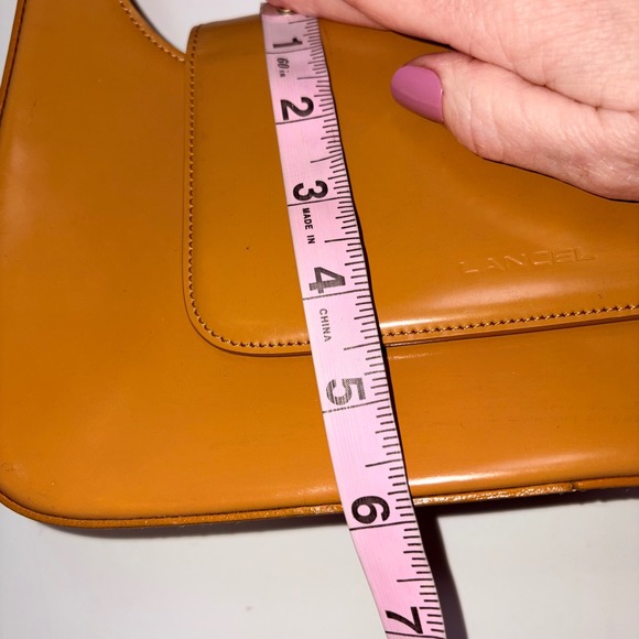 Lancel Shoulder Bag Small Camel Tan Patent Leather Vintage 90s Baguette - Picture 9 of 9